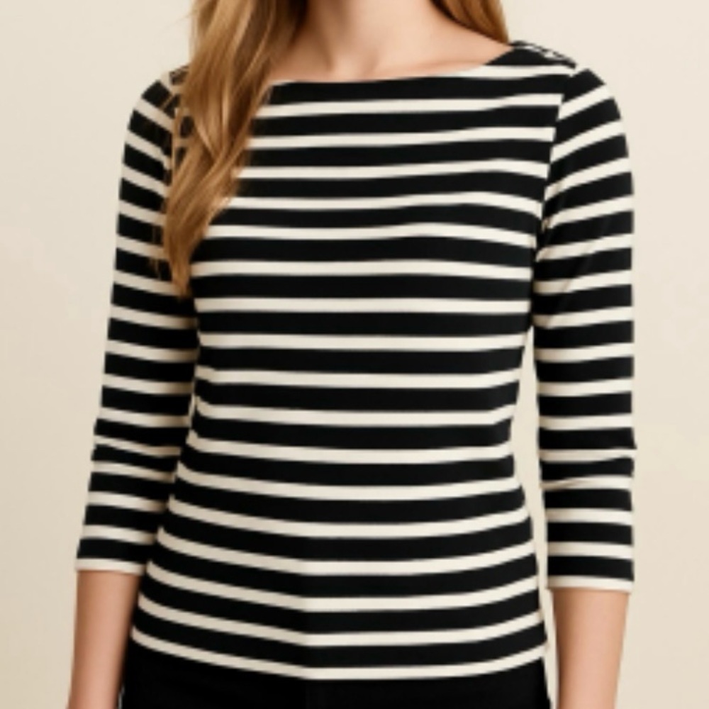 J. CREW Black & White Stripe 3/4 Sleeve Shirt XXS